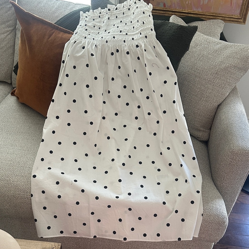 H&M Black and White Polka Dot Strapless Midi Dress